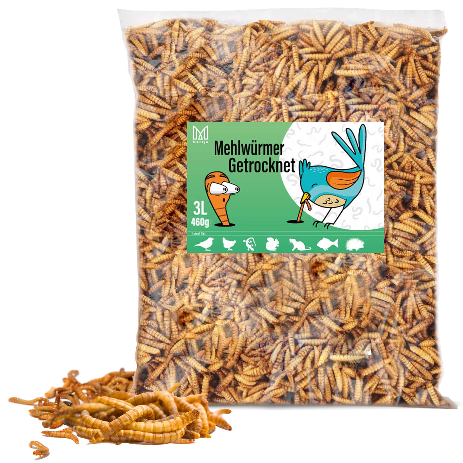 Dried mealworm larvae, food for koi, rodents, hedgehogs, birds, reptiles, fish, Mersjo 3l 460g