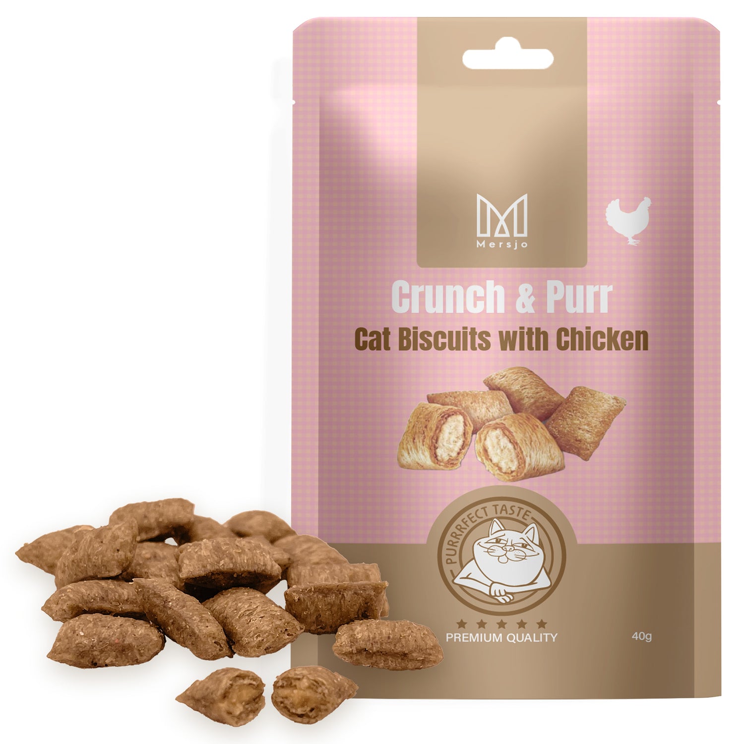 Pamlsek pro kočky - Crunch & Purr: Soft Chicken Biscuits Mersjo 40g