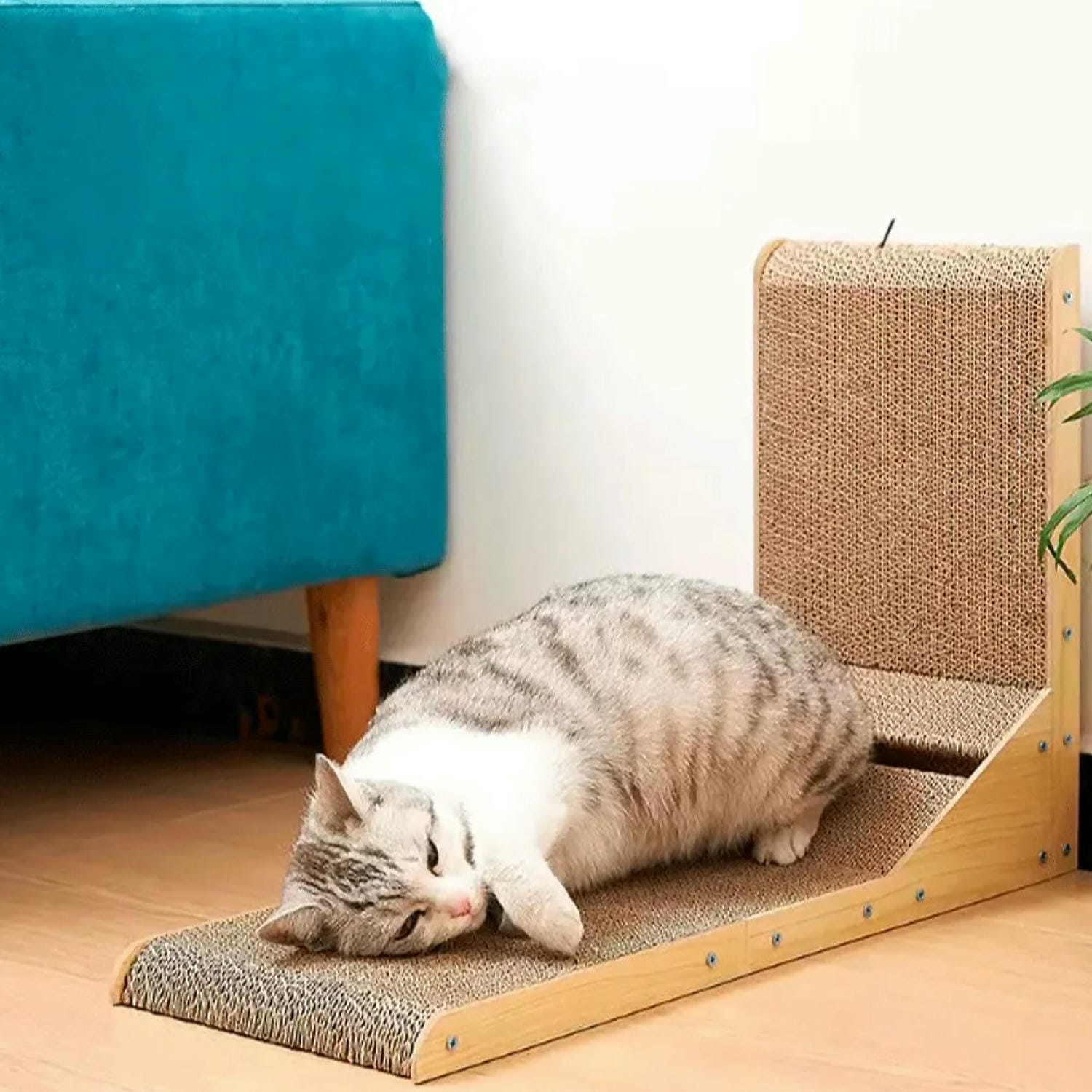 Corner cat scratching post SNAPPY 60 cm with ball + catnip