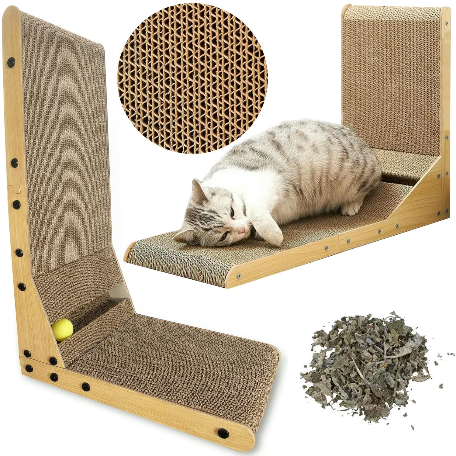 Corner cat scratching post SNAPPY 60 cm with ball + catnip