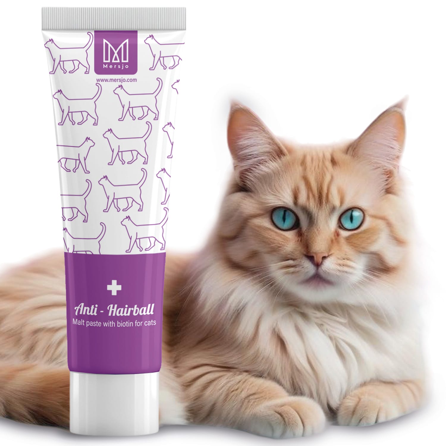 Pasta na odstraňování kuliček srsti pro kočky s biotinem, doplněk stravy Mersjo Anti-Hairball 100g