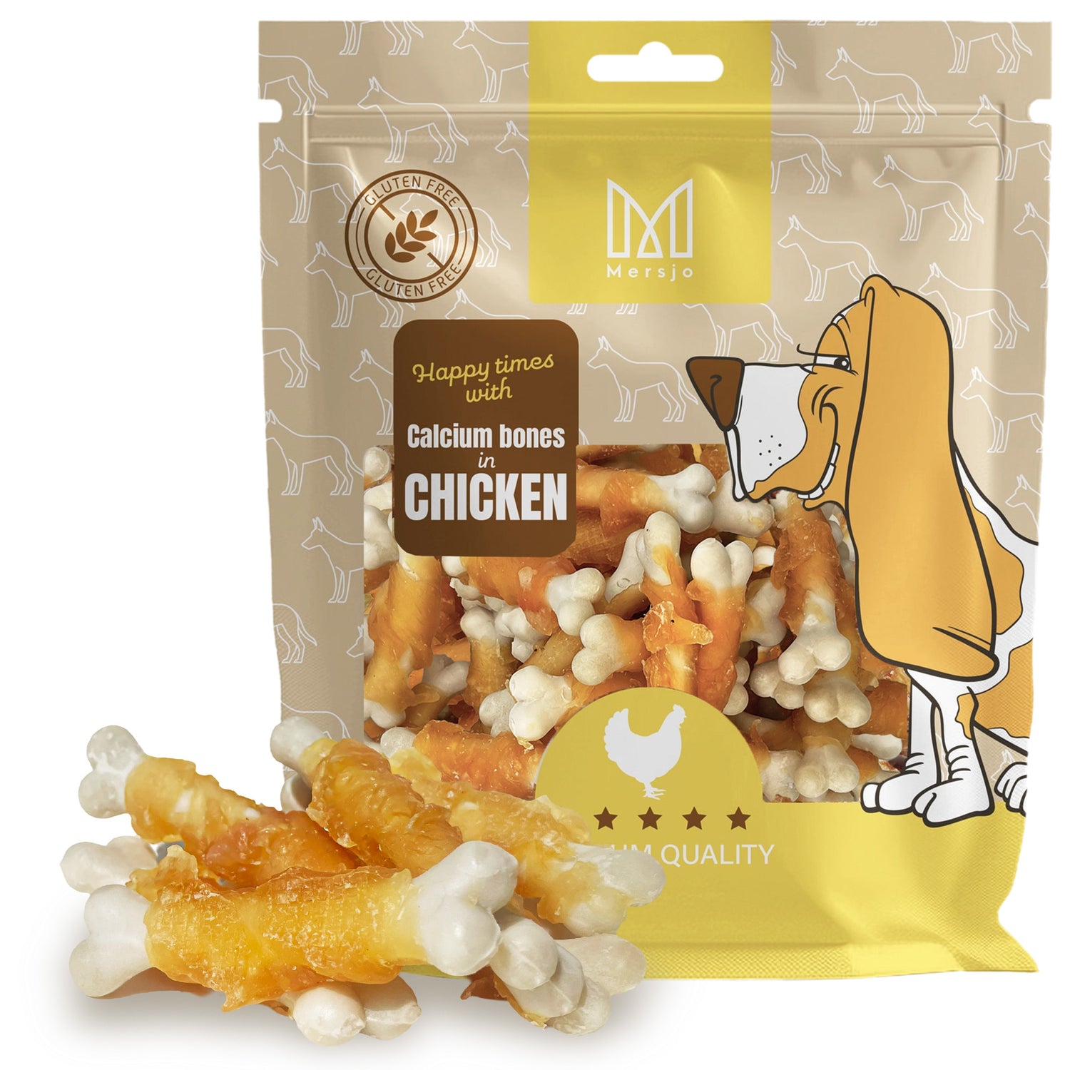 Vápníkové kostičky s kuřetem, přírodní pamlsek pro psy, bez obilovin, Mersjo, 500g