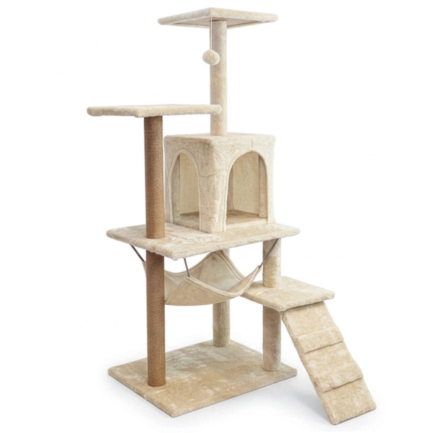 Cat scratching post, house with toy, 6 levels, cosy bed, Comfort Line beige