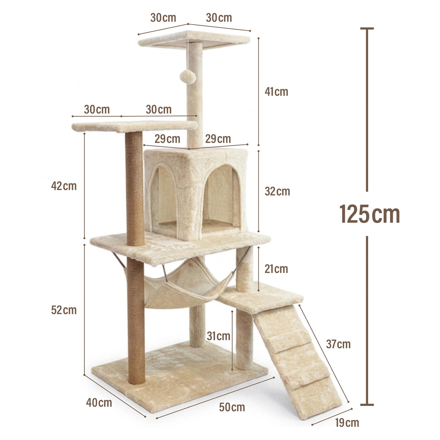 Cat scratching post, house with toy, 6 levels, cosy bed, Comfort Line beige