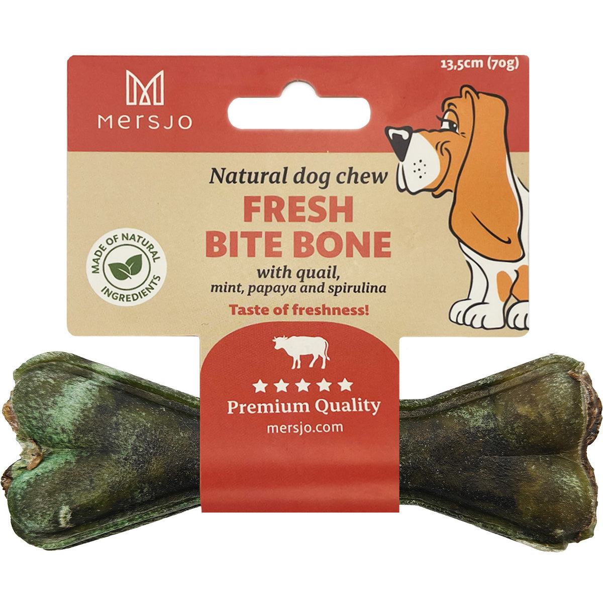 MERSJO Kausnack-Knochen mit Wachtel für Hunde 13,5 cm – frischer Atem