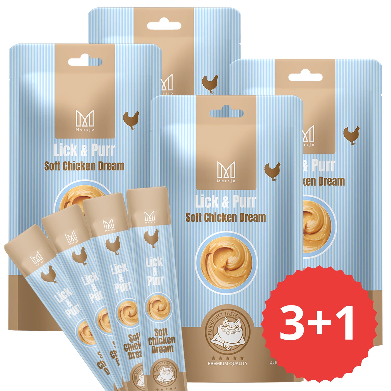 Snack für Katzen - Lick & Purr: Soft Chicken Dream Mersjo 60g