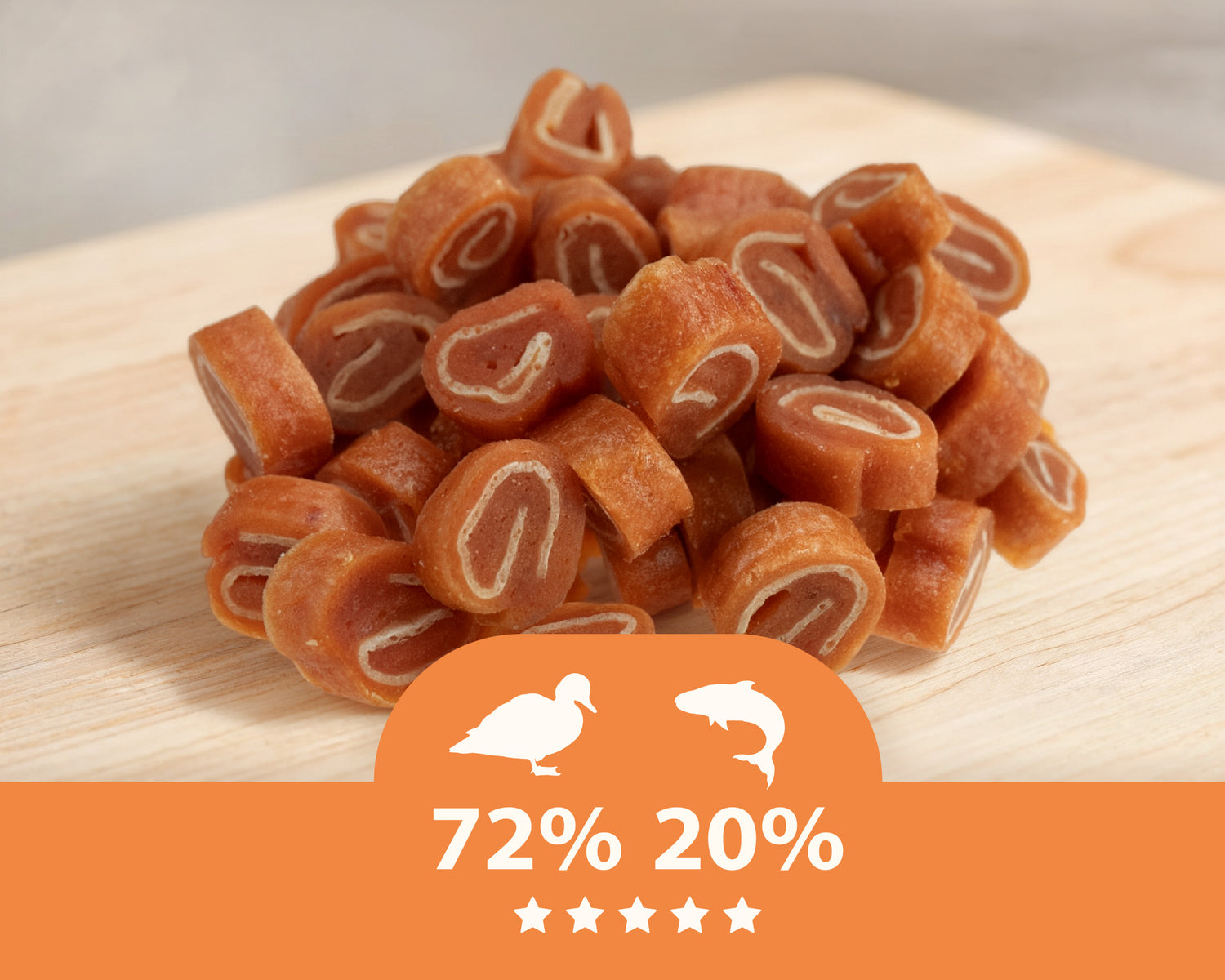 Snack für Hund und Katze - Mini-Sushi mit Ente und Kabeljau 50g
