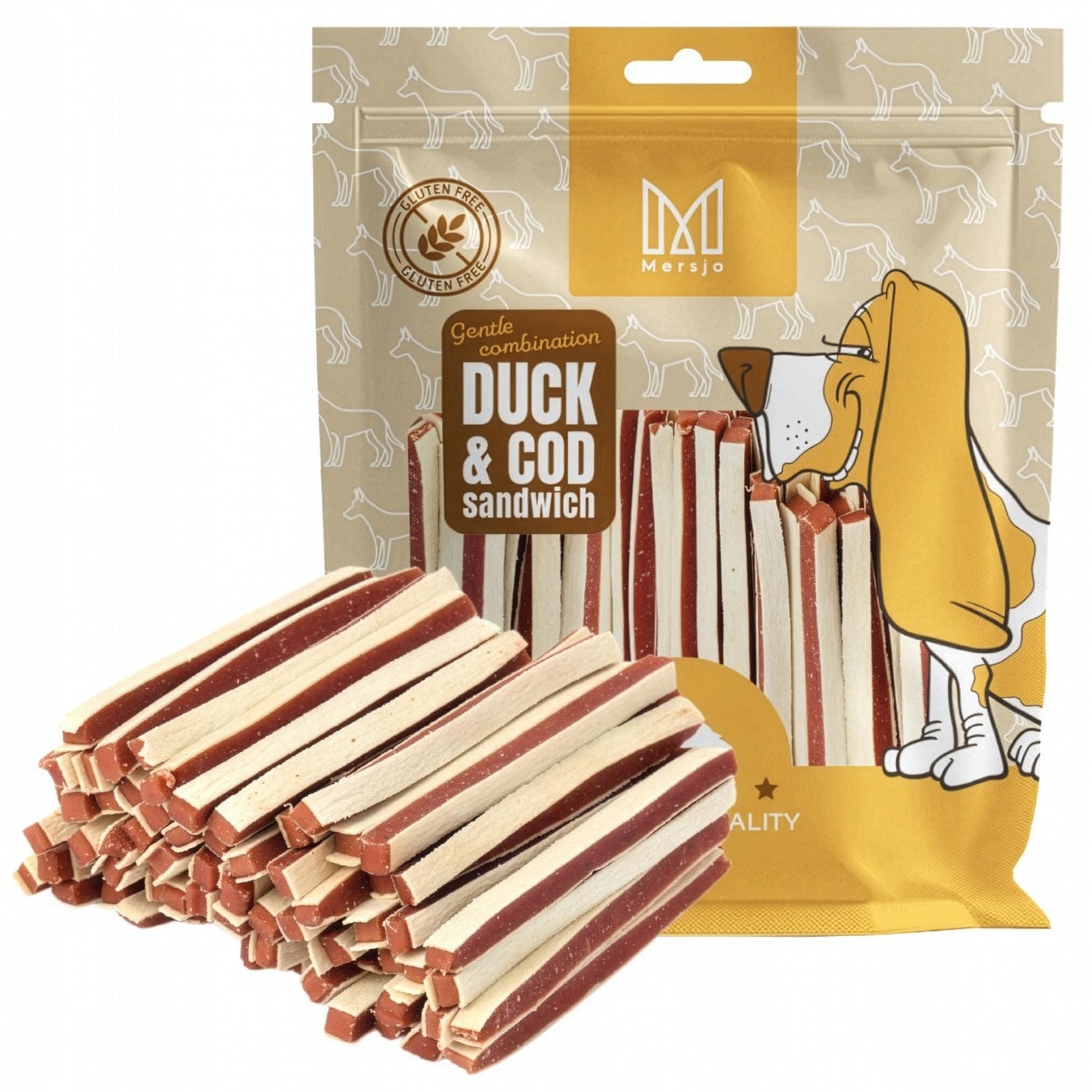 Dog treat - Soft duck strips sandwich Mersjo 500g