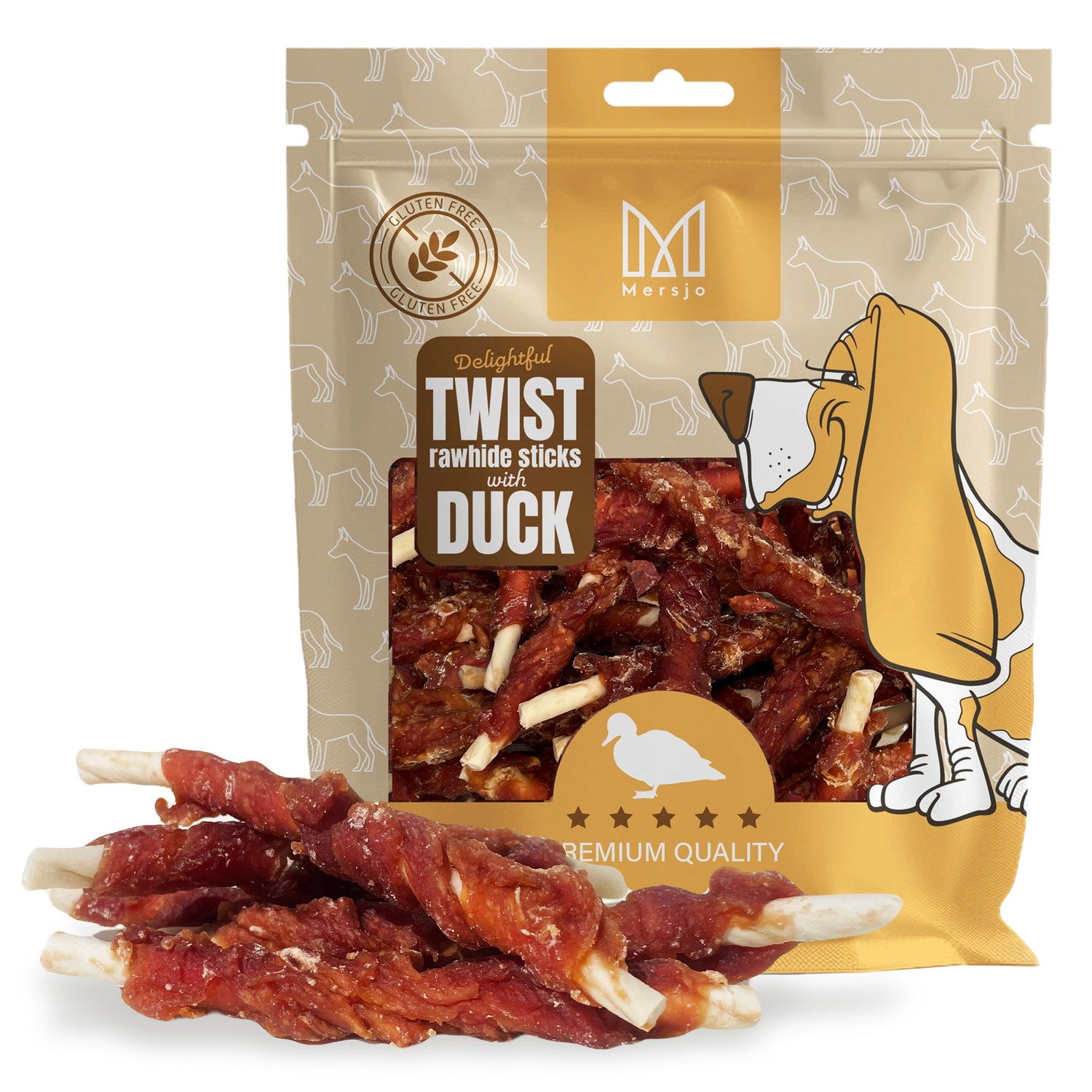 Natürliche Twist-Kausnacks aus Haut mit Entenfleisch, Hundesnack, Mersjo, 500g