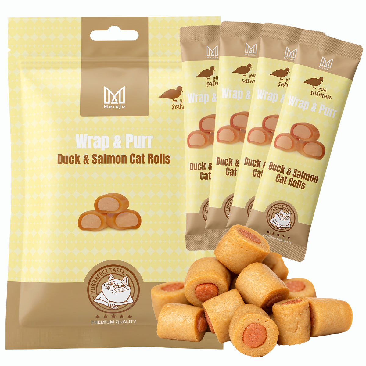 Snack für Katzen - Wrap & Purr: Duck & Salmon Mersjo 40g (4x10g)