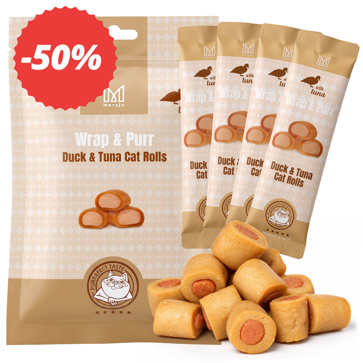Przysmak dla kota - Wrap & Purr: Duck & Tuna Mersjo 40g (4x10g)