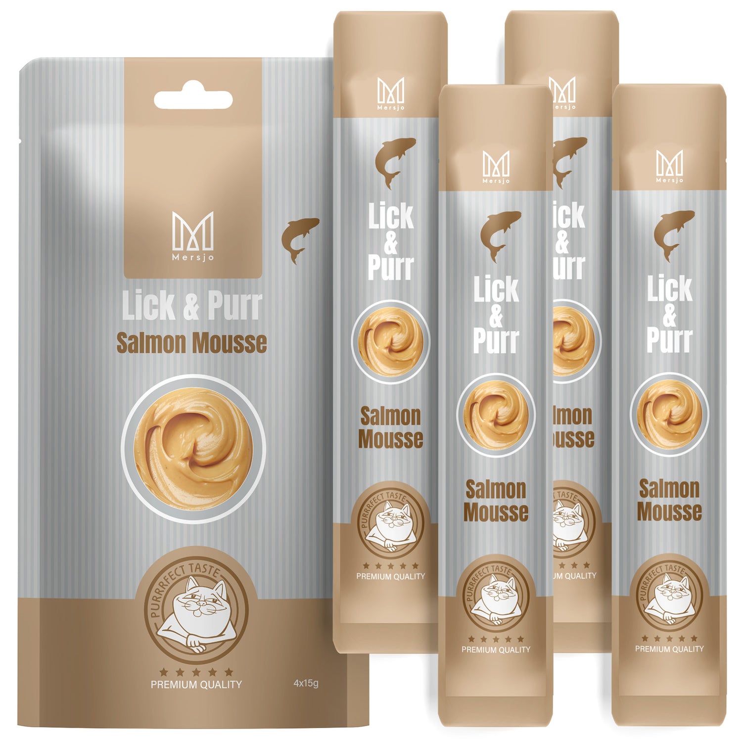 Pamlsek pro kočky - Lick & Purr: Salmon Mousse Mersjo 60g