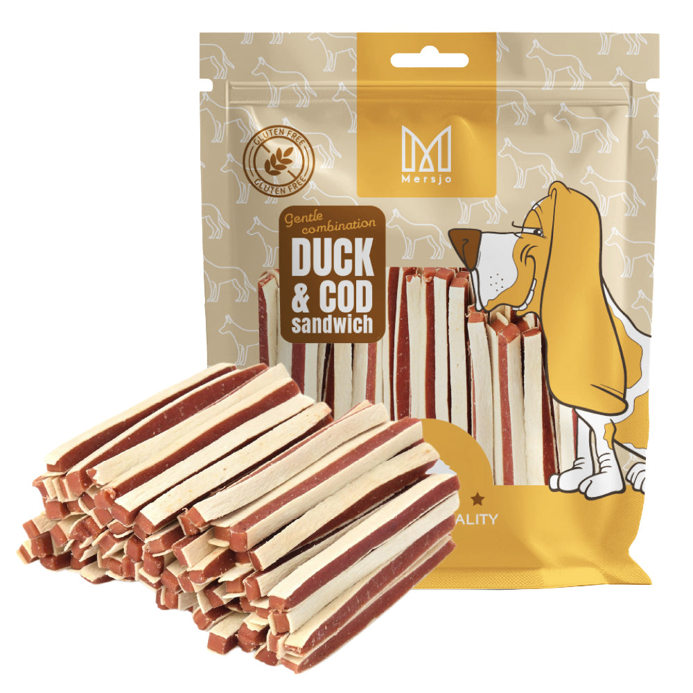 Dog treat - Soft duck strips sandwich Mersjo 500g