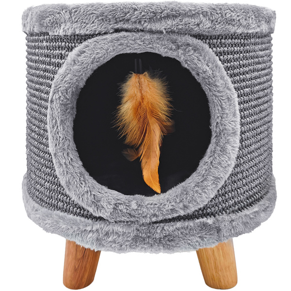 Sturdy cat scratching post, small 38cm, with feather and bed  grey Cabin II