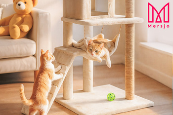 Katzenkratzbaum, Haus mit Spielzeug, hoch, 6 Ebenen, Bett, Comfort Line beige