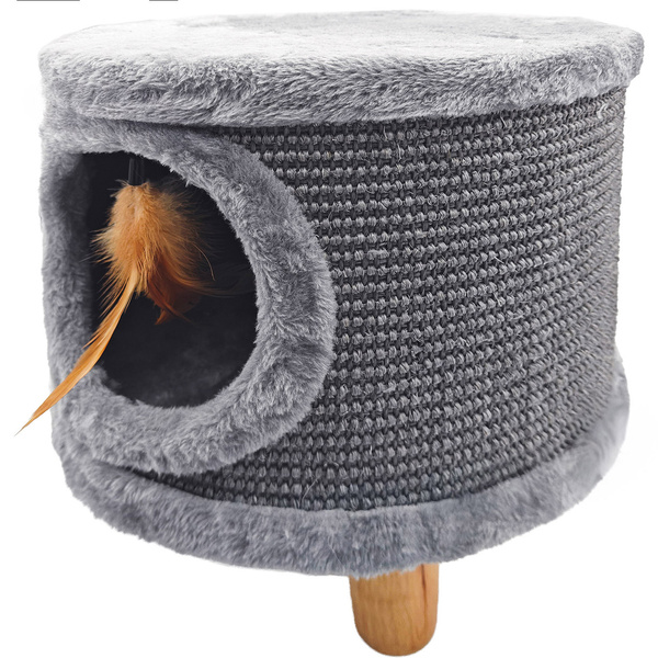 Sturdy cat scratching post, small 38cm, with feather and bed  grey Cabin II