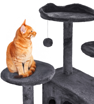 Cat scratching post, stable, high, 7 levels, cosy bed dark grey 138cm
