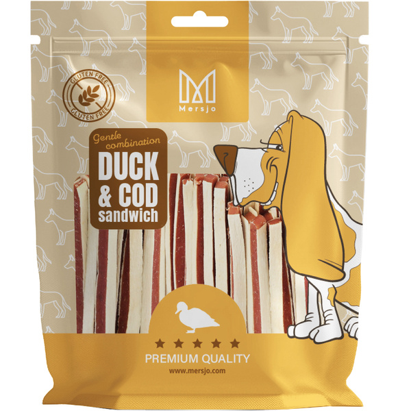 Dog treat - Soft duck strips sandwich Mersjo 500g