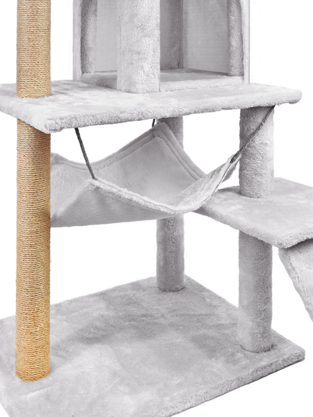 Cat scratching post, house with toy, high, 6 levels, bed, Comfort Line light grey