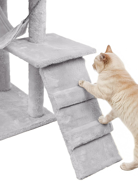 Katzenkratzbaum, Haus mit Spielzeug, hoch, 6 Ebenen, Bett, Comfort Line hellgrau