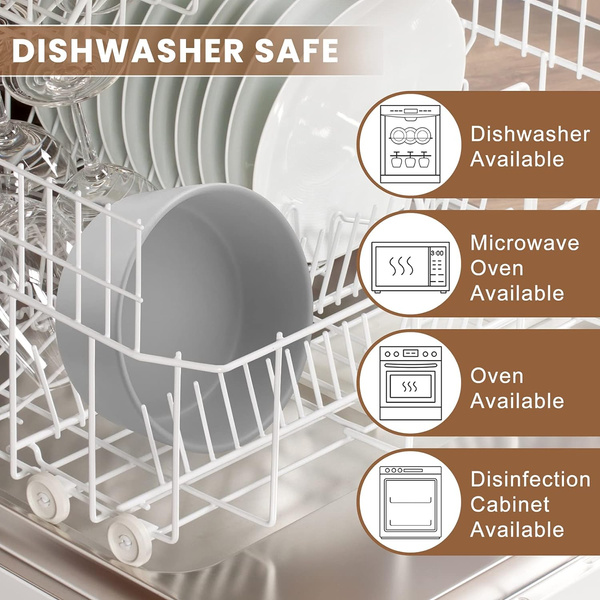 Double ceramic wooden bowl grey 2x400 ml