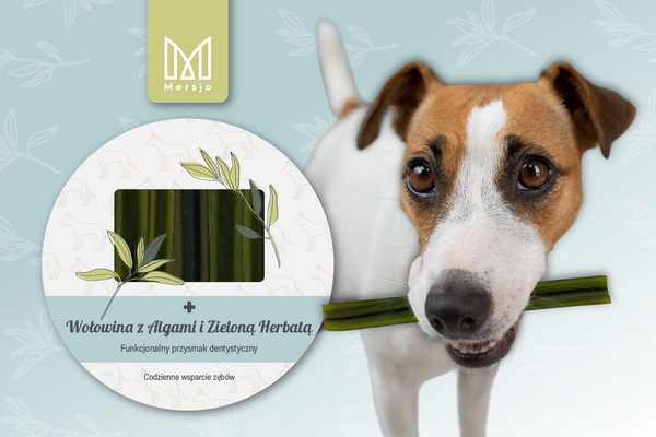 Zahnpflegesnack für Hunde Dental Sticks Mersjo Rind Algen Grüntee 28 Stück