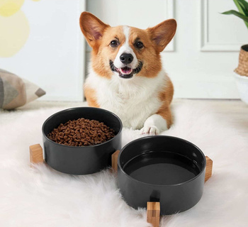 Doppelter Keramik-Holznapf für Hunde und Katzen GERDA schwarz 2x400ml