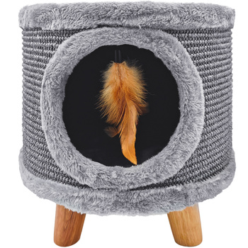 Sturdy cat scratching post, small 38cm, with feather and bed grey Cabin II
