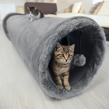Cat tunnel, 2-in-1 interactive toy, SUBWAY, 120x25 cm, grey