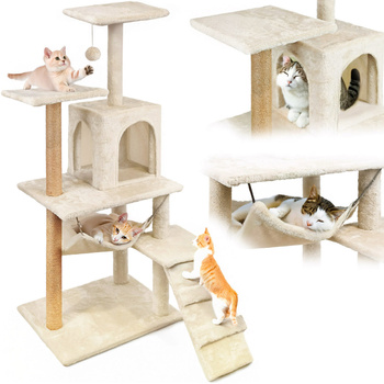 Katzenkratzbaum, Haus mit Spielzeug, hoch, 6 Ebenen, Bett, Comfort Line beige