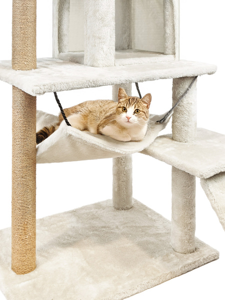 Katzenkratzbaum, Haus mit Spielzeug, hoch, 6 Ebenen, Bett, Comfort Line beige