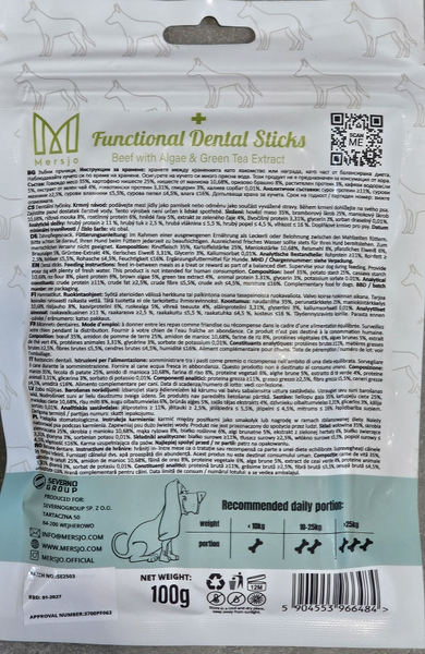 Zahnpflegesnack für Hunde Dental Sticks Mersjo Rind Algen Grüntee 7 Stück