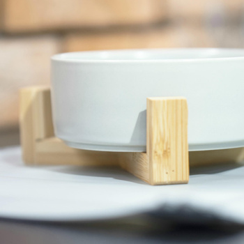 GERDA double ceramic wooden bowl white 2x400ml