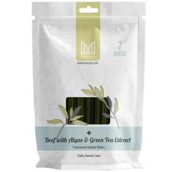 Zahnpflegesnack für Hunde Dental Sticks Mersjo Rind Algen Grüntee 7 Stück