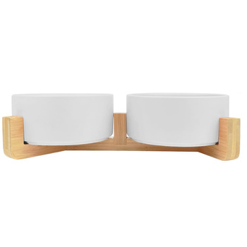 GERDA double ceramic wooden bowl white 2x400ml