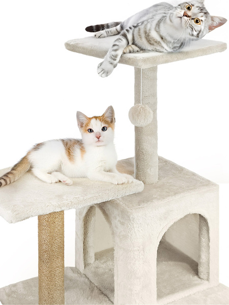 Katzenkratzbaum, Haus mit Spielzeug, hoch, 6 Ebenen, Bett, Comfort Line beige