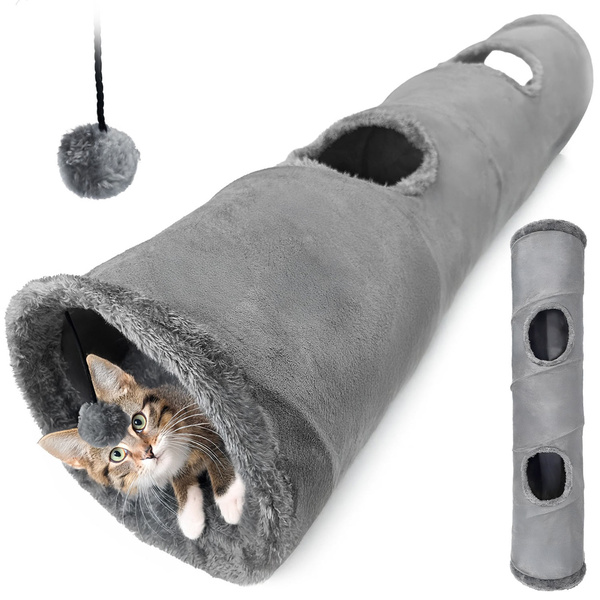 Cat tunnel, 2-in-1 interactive toy, SUBWAY, 120x25 cm, grey
