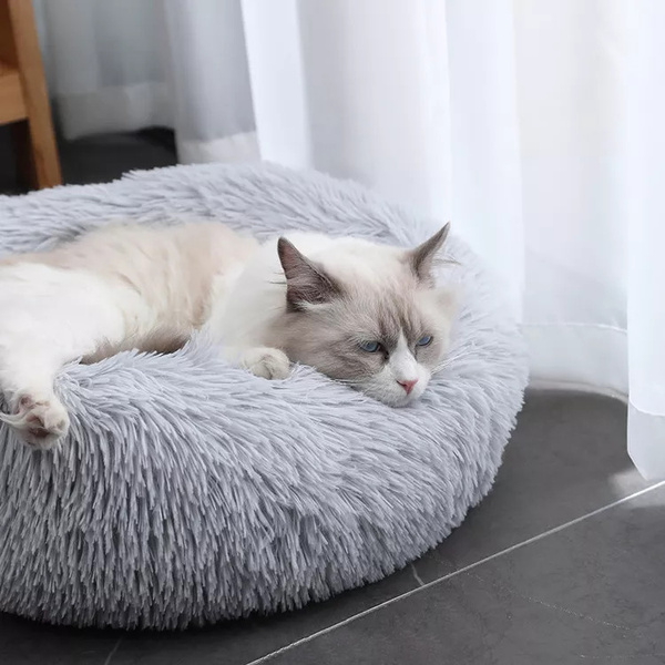 Round plush donut pet bed 60cm grey
