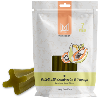 Dental-Snack für Hunde – Mersjo Dental Sticks – Kaninchen mit Papaya und Cranberry