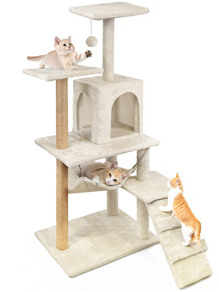 Cat scratching post, house with toy, 6 levels, cosy bed, Comfort Line beige
