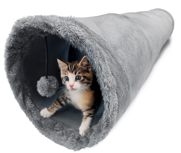Cat tunnel, 2-in-1 interactive toy, SUBWAY, 120x25 cm, grey