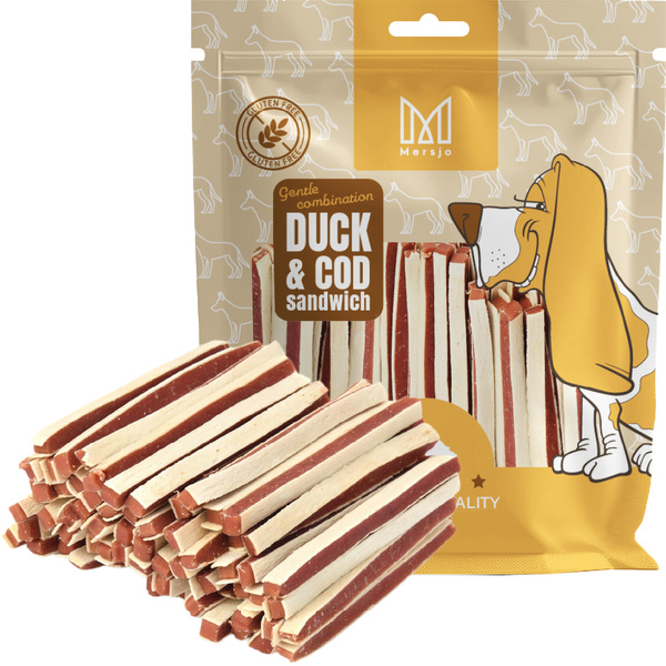 Dog treat - Soft duck strips sandwich Mersjo 500g