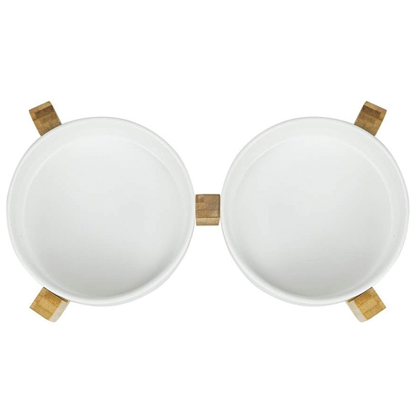 GERDA double ceramic wooden bowl white 2x400ml