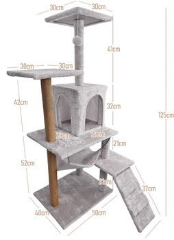 Cat scratching post, house with toy, high, 6 levels, bed, Comfort Line light grey