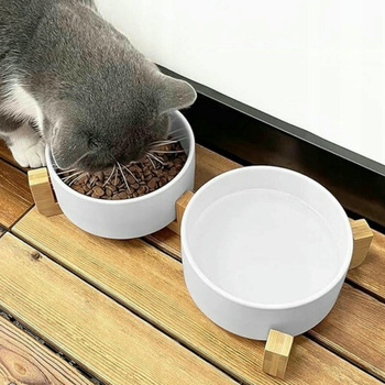 GERDA double ceramic wooden bowl white 2x400ml