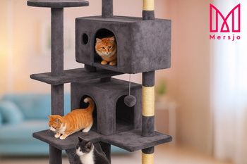 Cat scratching post, stable, high, 7 levels, cosy bed dark grey 138cm