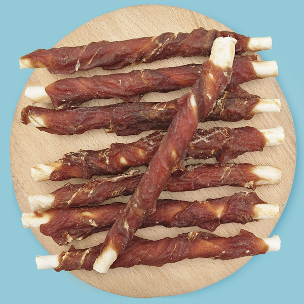 Natural rawhide twist chews with duck meat, dog treat, Mersjo, 500g