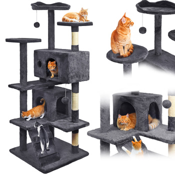 Cat scratching post, stable, high, 7 levels, cosy bed dark grey 138cm