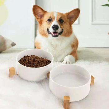 GERDA double ceramic wooden bowl white 2x400ml