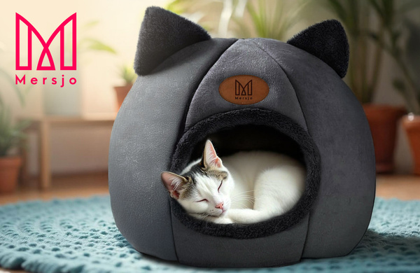 Katzenhaus, Zwinger, Plüschbett mit Ohren DAISY schwarz